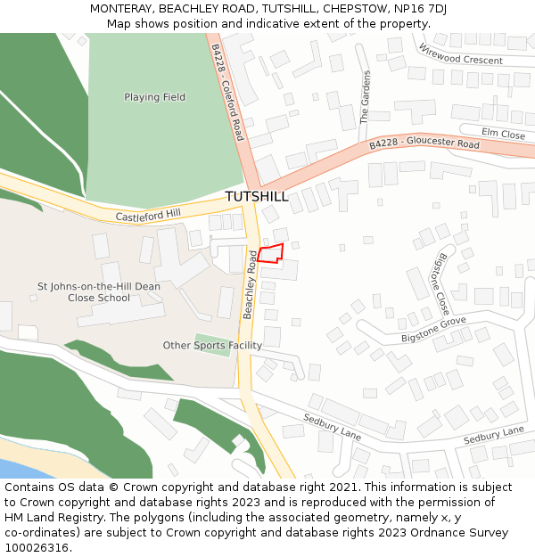 MONTERAY, BEACHLEY ROAD, TUTSHILL, CHEPSTOW, NP16 7DJ: Location map and indicative extent of plot