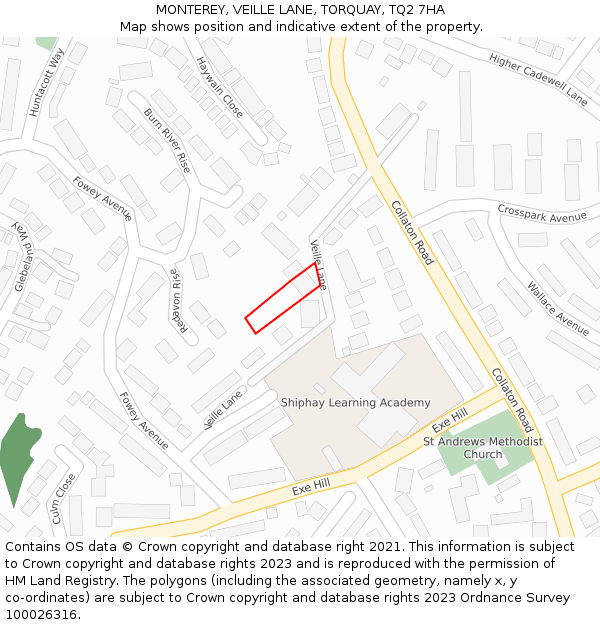 MONTEREY, VEILLE LANE, TORQUAY, TQ2 7HA: Location map and indicative extent of plot
