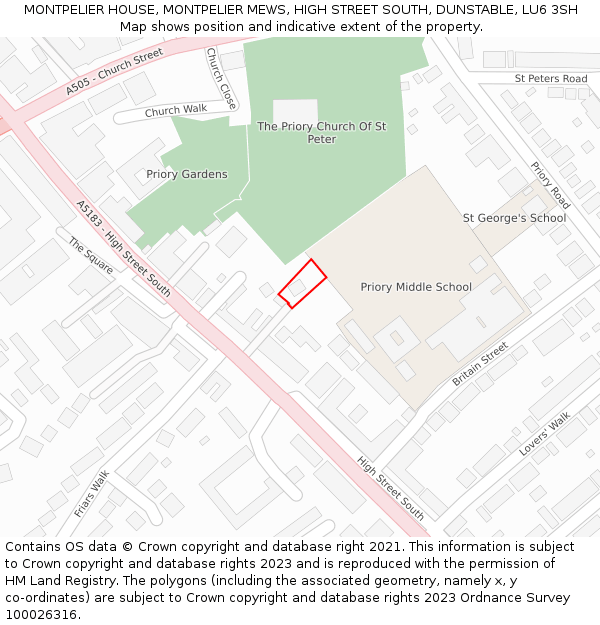 MONTPELIER HOUSE, MONTPELIER MEWS, HIGH STREET SOUTH, DUNSTABLE, LU6 3SH: Location map and indicative extent of plot