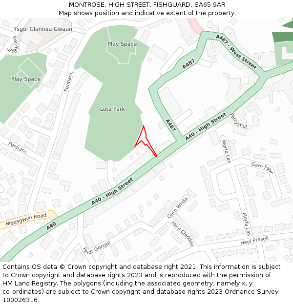 MONTROSE, HIGH STREET, FISHGUARD, SA65 9AR: Location map and indicative extent of plot