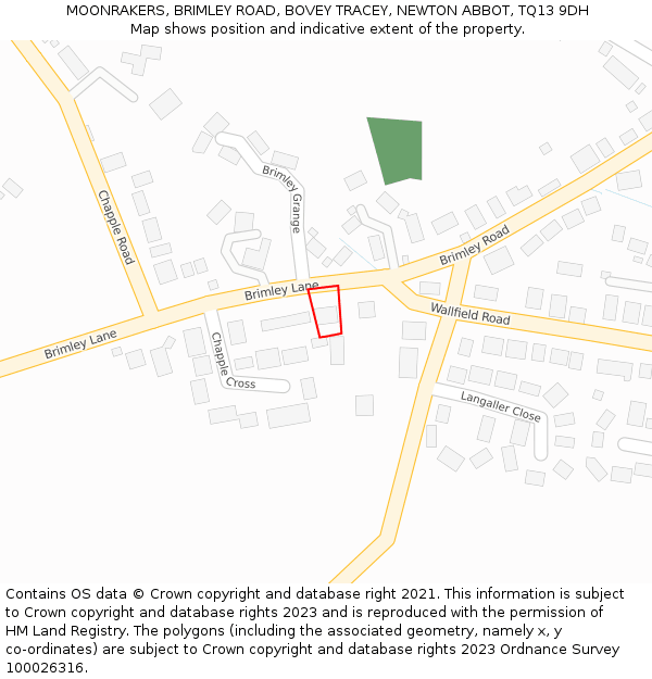 MOONRAKERS, BRIMLEY ROAD, BOVEY TRACEY, NEWTON ABBOT, TQ13 9DH: Location map and indicative extent of plot
