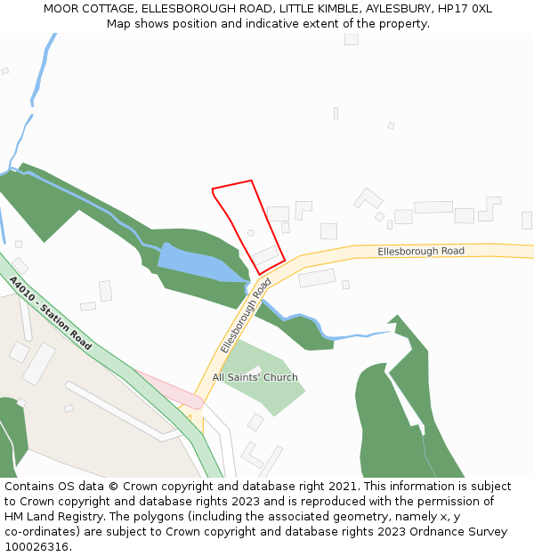 MOOR COTTAGE, ELLESBOROUGH ROAD, LITTLE KIMBLE, AYLESBURY, HP17 0XL: Location map and indicative extent of plot