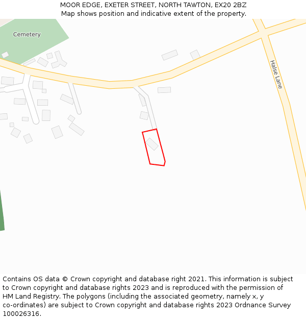 MOOR EDGE, EXETER STREET, NORTH TAWTON, EX20 2BZ: Location map and indicative extent of plot