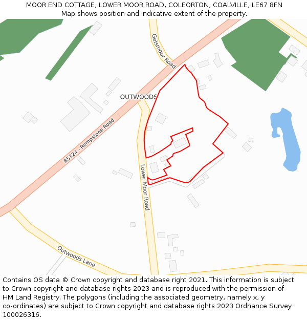 MOOR END COTTAGE, LOWER MOOR ROAD, COLEORTON, COALVILLE, LE67 8FN: Location map and indicative extent of plot