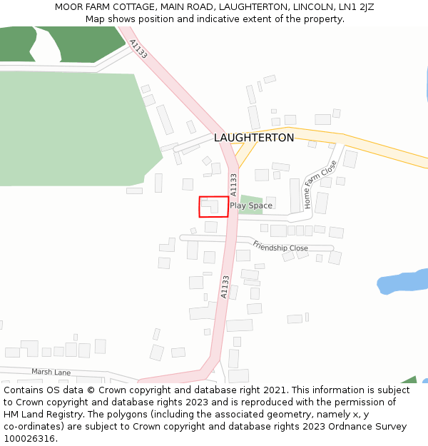 MOOR FARM COTTAGE, MAIN ROAD, LAUGHTERTON, LINCOLN, LN1 2JZ: Location map and indicative extent of plot