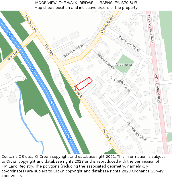 MOOR VIEW, THE WALK, BIRDWELL, BARNSLEY, S70 5UB: Location map and indicative extent of plot