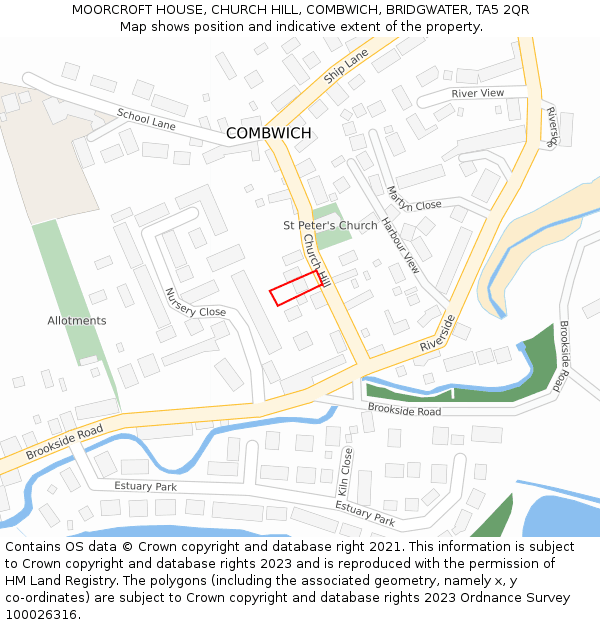 MOORCROFT HOUSE, CHURCH HILL, COMBWICH, BRIDGWATER, TA5 2QR: Location map and indicative extent of plot