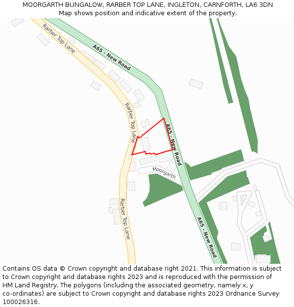 MOORGARTH BUNGALOW, RARBER TOP LANE, INGLETON, CARNFORTH, LA6 3DN: Location map and indicative extent of plot