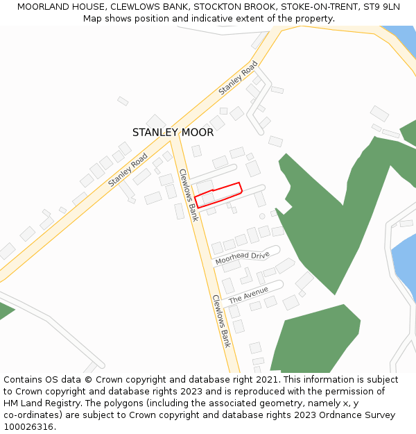 MOORLAND HOUSE, CLEWLOWS BANK, STOCKTON BROOK, STOKE-ON-TRENT, ST9 9LN: Location map and indicative extent of plot