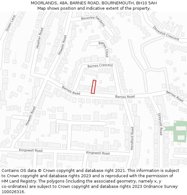 MOORLANDS, 48A, BARNES ROAD, BOURNEMOUTH, BH10 5AH: Location map and indicative extent of plot