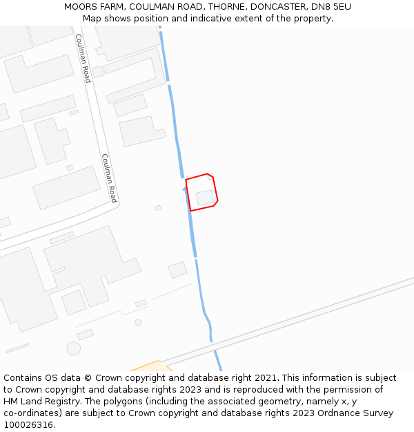 MOORS FARM, COULMAN ROAD, THORNE, DONCASTER, DN8 5EU: Location map and indicative extent of plot