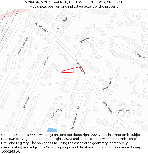 MORADA, MOUNT AVENUE, HUTTON, BRENTWOOD, CM13 2NU: Location map and indicative extent of plot