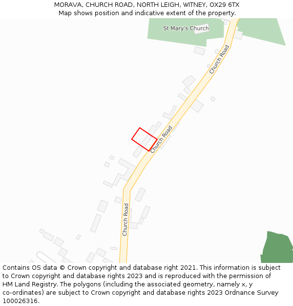 MORAVA, CHURCH ROAD, NORTH LEIGH, WITNEY, OX29 6TX: Location map and indicative extent of plot