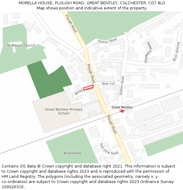 MORELLA HOUSE, PLOUGH ROAD, GREAT BENTLEY, COLCHESTER, CO7 8LD: Location map and indicative extent of plot