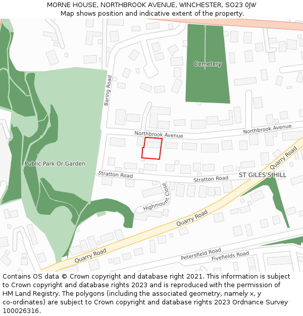 MORNE HOUSE, NORTHBROOK AVENUE, WINCHESTER, SO23 0JW: Location map and indicative extent of plot