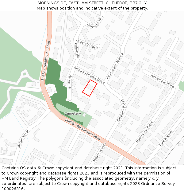 MORNINGSIDE, EASTHAM STREET, CLITHEROE, BB7 2HY: Location map and indicative extent of plot