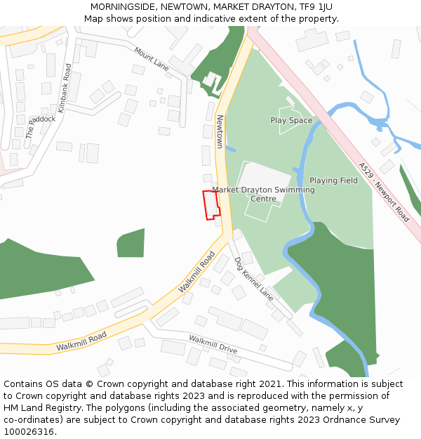 MORNINGSIDE, NEWTOWN, MARKET DRAYTON, TF9 1JU: Location map and indicative extent of plot