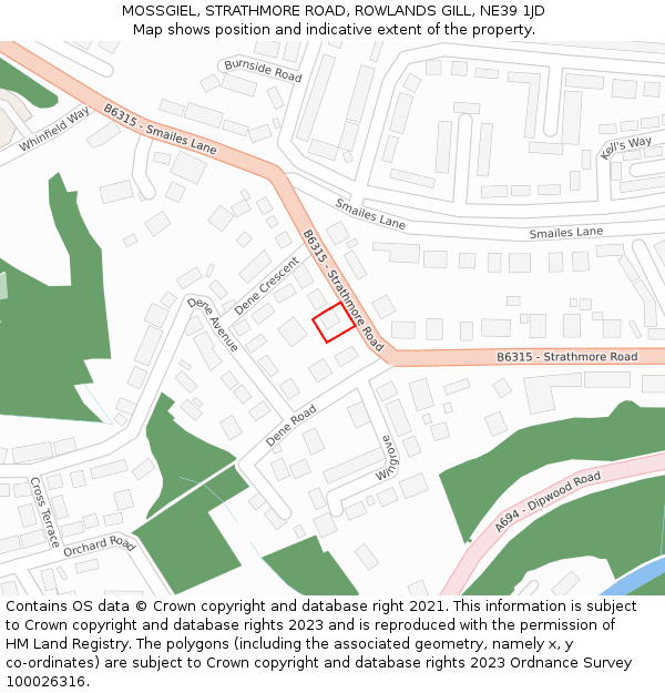 MOSSGIEL, STRATHMORE ROAD, ROWLANDS GILL, NE39 1JD: Location map and indicative extent of plot