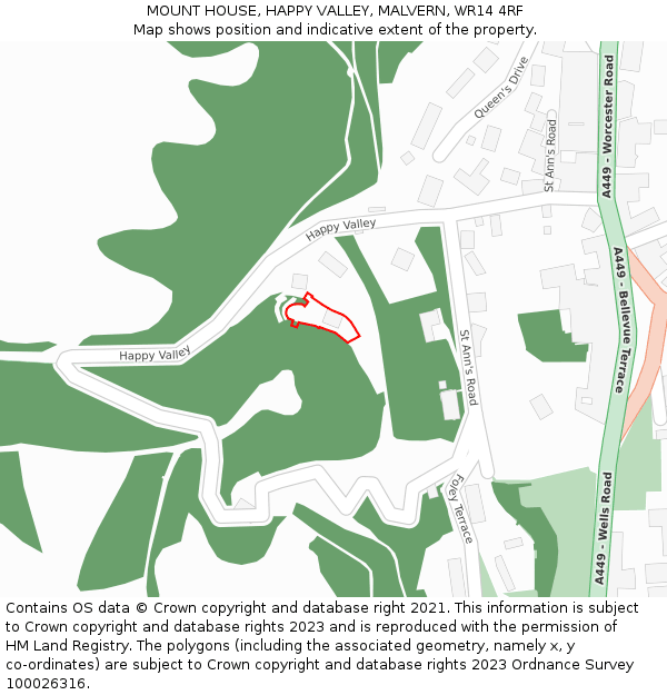 MOUNT HOUSE, HAPPY VALLEY, MALVERN, WR14 4RF: Location map and indicative extent of plot