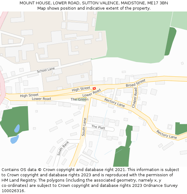 MOUNT HOUSE, LOWER ROAD, SUTTON VALENCE, MAIDSTONE, ME17 3BN: Location map and indicative extent of plot