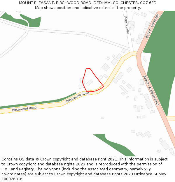 MOUNT PLEASANT, BIRCHWOOD ROAD, DEDHAM, COLCHESTER, CO7 6ED: Location map and indicative extent of plot