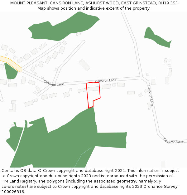 MOUNT PLEASANT, CANSIRON LANE, ASHURST WOOD, EAST GRINSTEAD, RH19 3SF: Location map and indicative extent of plot