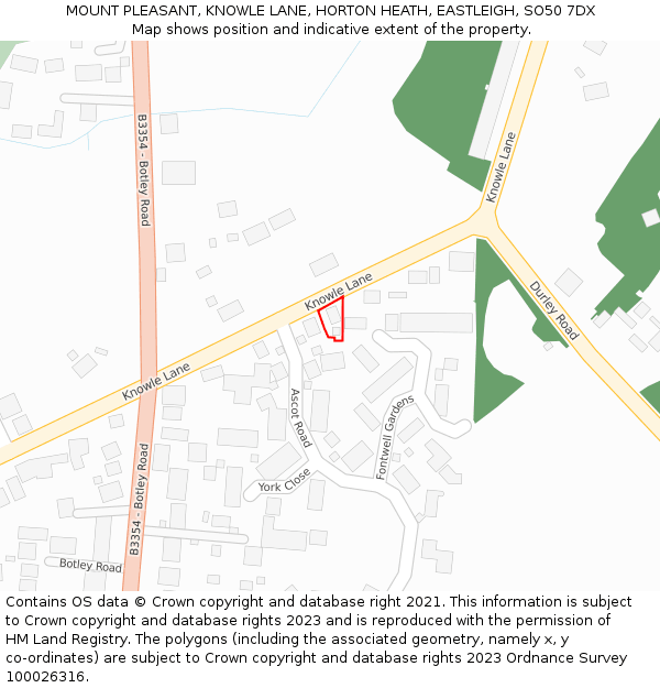 MOUNT PLEASANT, KNOWLE LANE, HORTON HEATH, EASTLEIGH, SO50 7DX: Location map and indicative extent of plot