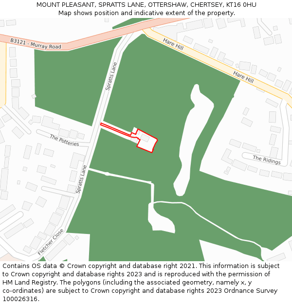 MOUNT PLEASANT, SPRATTS LANE, OTTERSHAW, CHERTSEY, KT16 0HU: Location map and indicative extent of plot