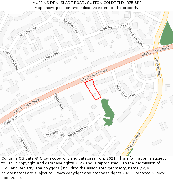 MUFFINS DEN, SLADE ROAD, SUTTON COLDFIELD, B75 5PF: Location map and indicative extent of plot