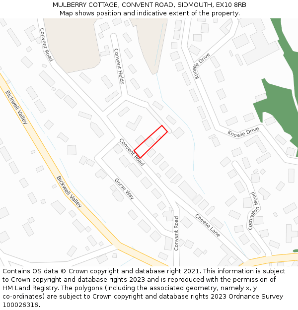 MULBERRY COTTAGE, CONVENT ROAD, SIDMOUTH, EX10 8RB: Location map and indicative extent of plot