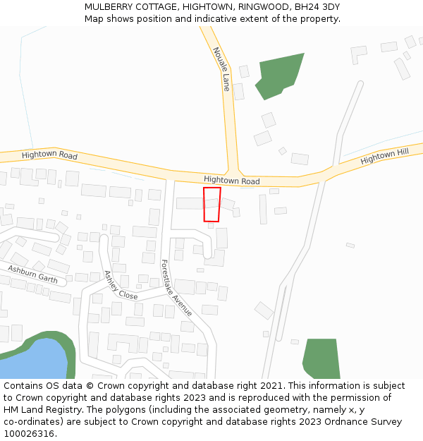 MULBERRY COTTAGE, HIGHTOWN, RINGWOOD, BH24 3DY: Location map and indicative extent of plot