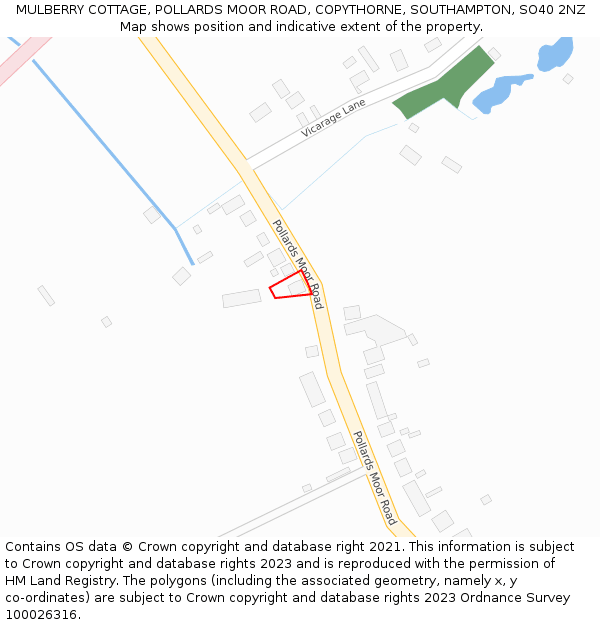 MULBERRY COTTAGE, POLLARDS MOOR ROAD, COPYTHORNE, SOUTHAMPTON, SO40 2NZ: Location map and indicative extent of plot