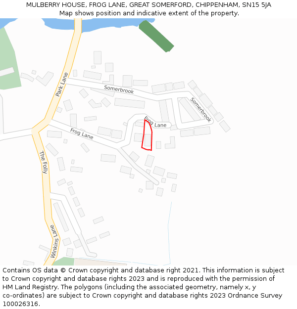 MULBERRY HOUSE, FROG LANE, GREAT SOMERFORD, CHIPPENHAM, SN15 5JA: Location map and indicative extent of plot
