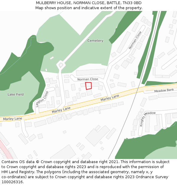 MULBERRY HOUSE, NORMAN CLOSE, BATTLE, TN33 0BD: Location map and indicative extent of plot