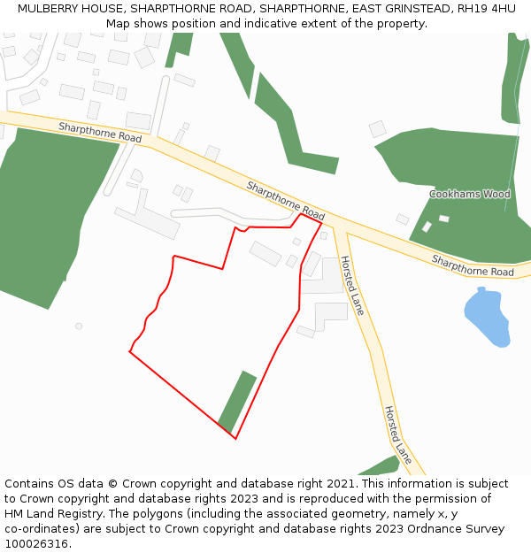 MULBERRY HOUSE, SHARPTHORNE ROAD, SHARPTHORNE, EAST GRINSTEAD, RH19 4HU: Location map and indicative extent of plot