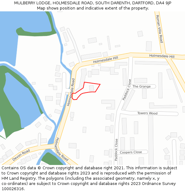MULBERRY LODGE, HOLMESDALE ROAD, SOUTH DARENTH, DARTFORD, DA4 9JP: Location map and indicative extent of plot