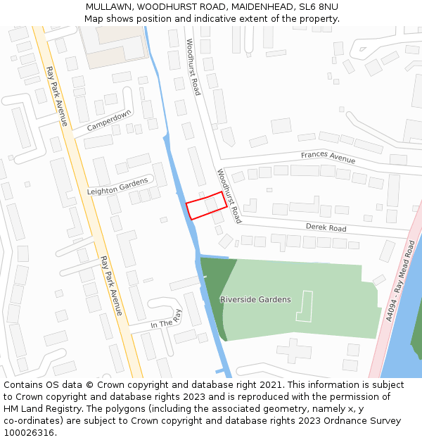 MULLAWN, WOODHURST ROAD, MAIDENHEAD, SL6 8NU: Location map and indicative extent of plot