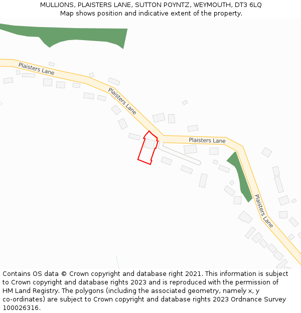 MULLIONS, PLAISTERS LANE, SUTTON POYNTZ, WEYMOUTH, DT3 6LQ: Location map and indicative extent of plot