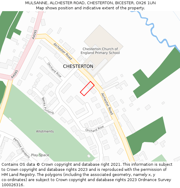 MULSANNE, ALCHESTER ROAD, CHESTERTON, BICESTER, OX26 1UN: Location map and indicative extent of plot
