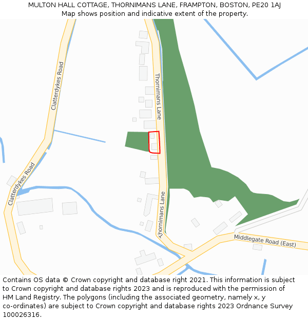 MULTON HALL COTTAGE, THORNIMANS LANE, FRAMPTON, BOSTON, PE20 1AJ: Location map and indicative extent of plot