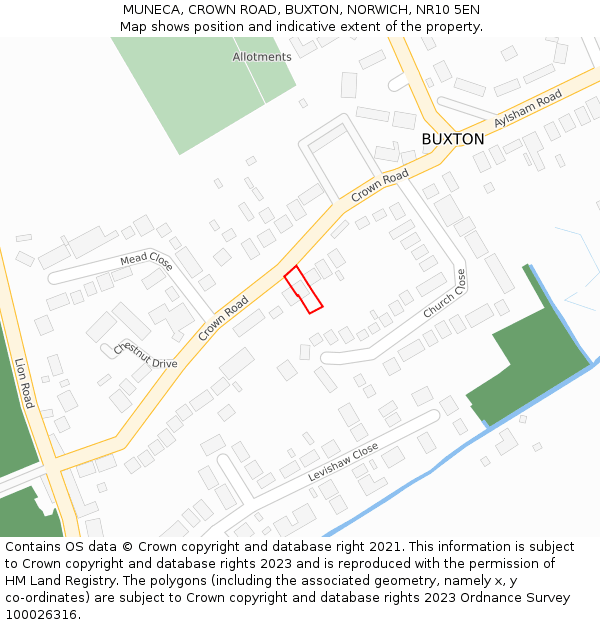 MUNECA, CROWN ROAD, BUXTON, NORWICH, NR10 5EN: Location map and indicative extent of plot