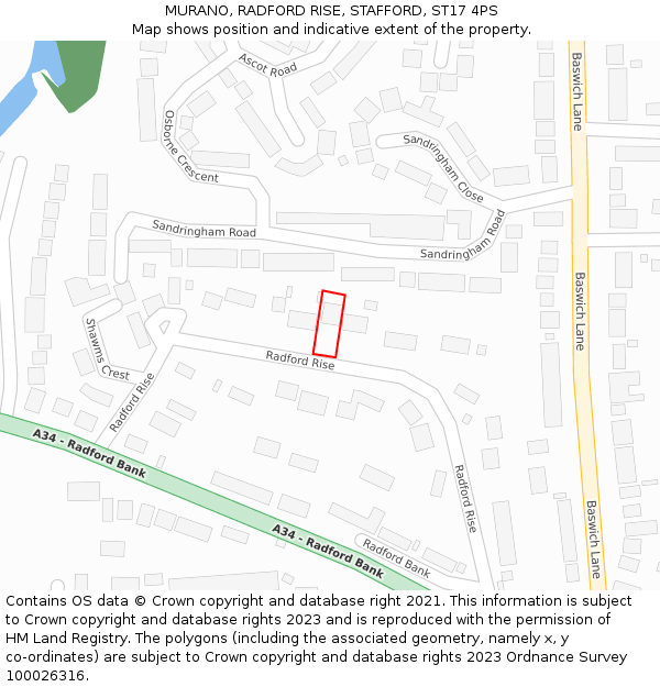 MURANO, RADFORD RISE, STAFFORD, ST17 4PS: Location map and indicative extent of plot