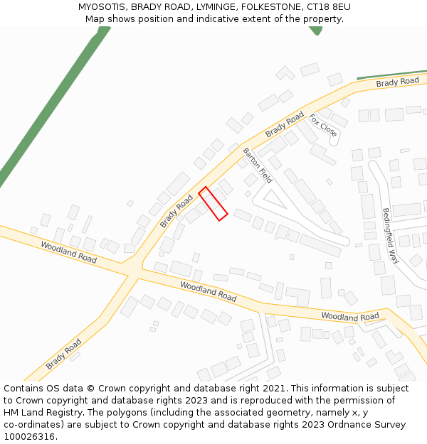 MYOSOTIS, BRADY ROAD, LYMINGE, FOLKESTONE, CT18 8EU: Location map and indicative extent of plot