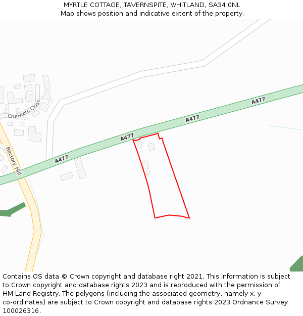 MYRTLE COTTAGE, TAVERNSPITE, WHITLAND, SA34 0NL: Location map and indicative extent of plot