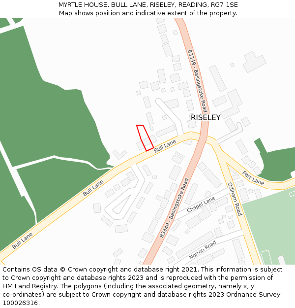 MYRTLE HOUSE, BULL LANE, RISELEY, READING, RG7 1SE: Location map and indicative extent of plot