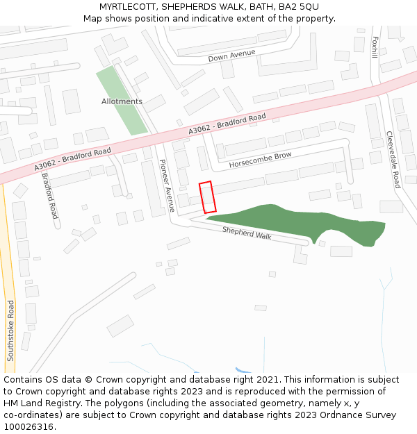 MYRTLECOTT, SHEPHERDS WALK, BATH, BA2 5QU: Location map and indicative extent of plot
