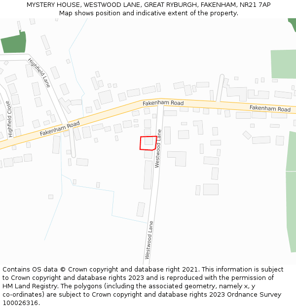 MYSTERY HOUSE, WESTWOOD LANE, GREAT RYBURGH, FAKENHAM, NR21 7AP: Location map and indicative extent of plot