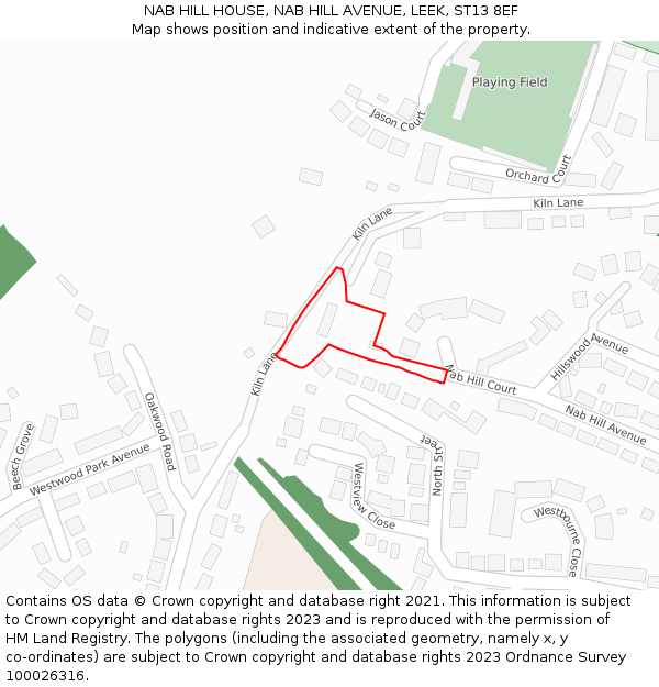 NAB HILL HOUSE, NAB HILL AVENUE, LEEK, ST13 8EF: Location map and indicative extent of plot