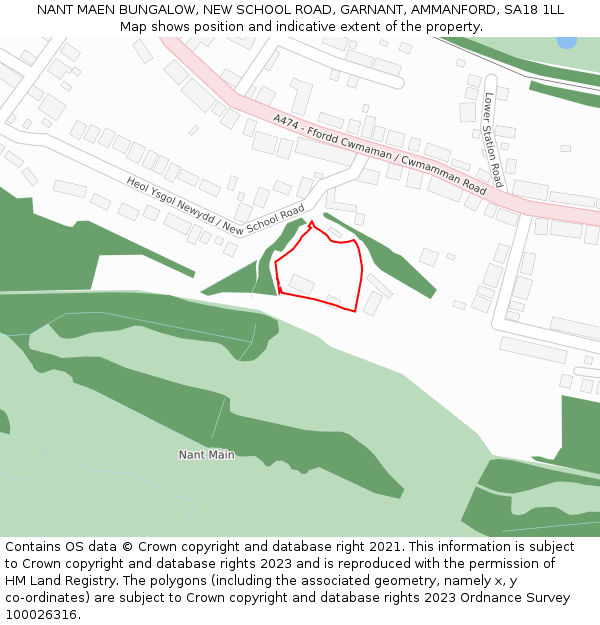 NANT MAEN BUNGALOW, NEW SCHOOL ROAD, GARNANT, AMMANFORD, SA18 1LL: Location map and indicative extent of plot