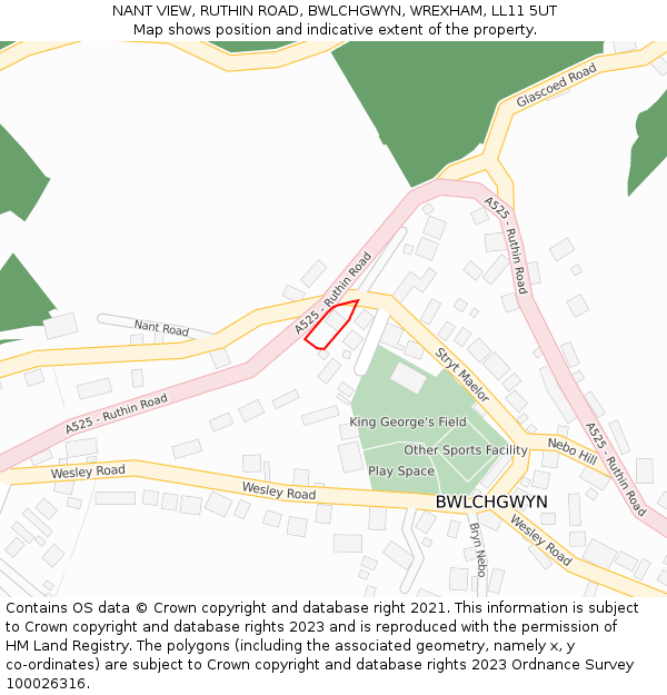 NANT VIEW, RUTHIN ROAD, BWLCHGWYN, WREXHAM, LL11 5UT: Location map and indicative extent of plot